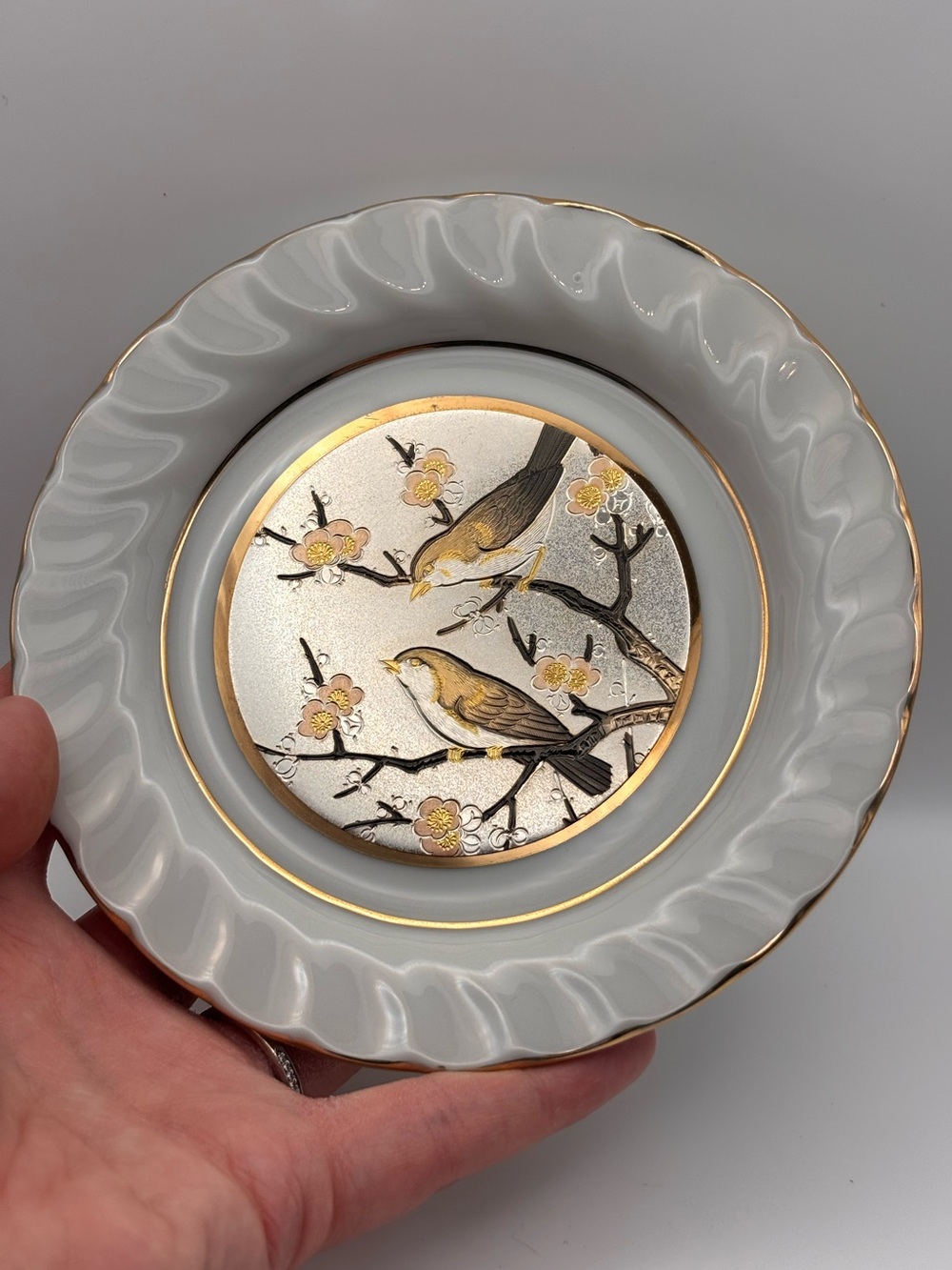 Vintage Japanese "Art of Chokin" Decorative Plate with Bird and Floral Motif
